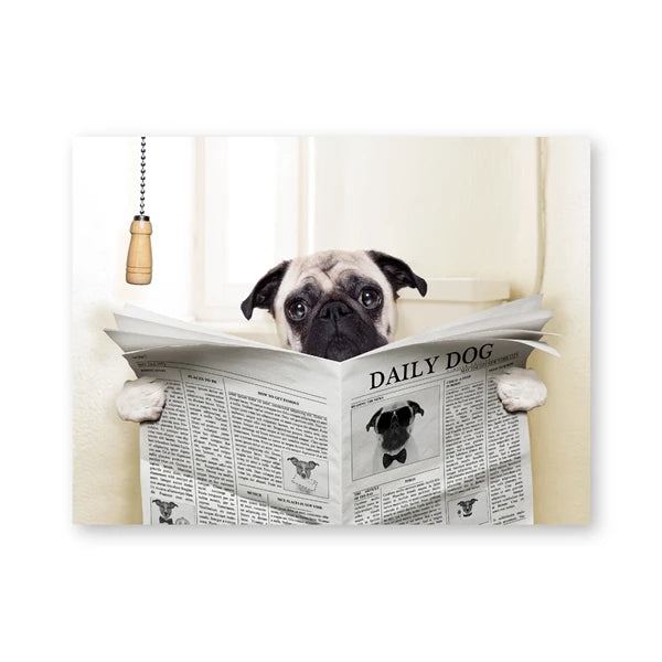 Dog Reading Newspaper Toilet Wall Art Canvas