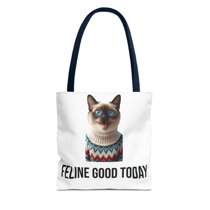 Siamese Cat Tote Bag — “Feline Good Today” Reusable Shopper