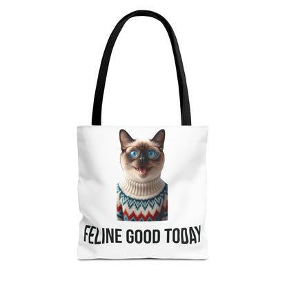 Siamese Cat Tote Bag — “Feline Good Today” Reusable Shopper