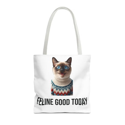 Siamese Cat Tote Bag — “Feline Good Today” Reusable Shopper
