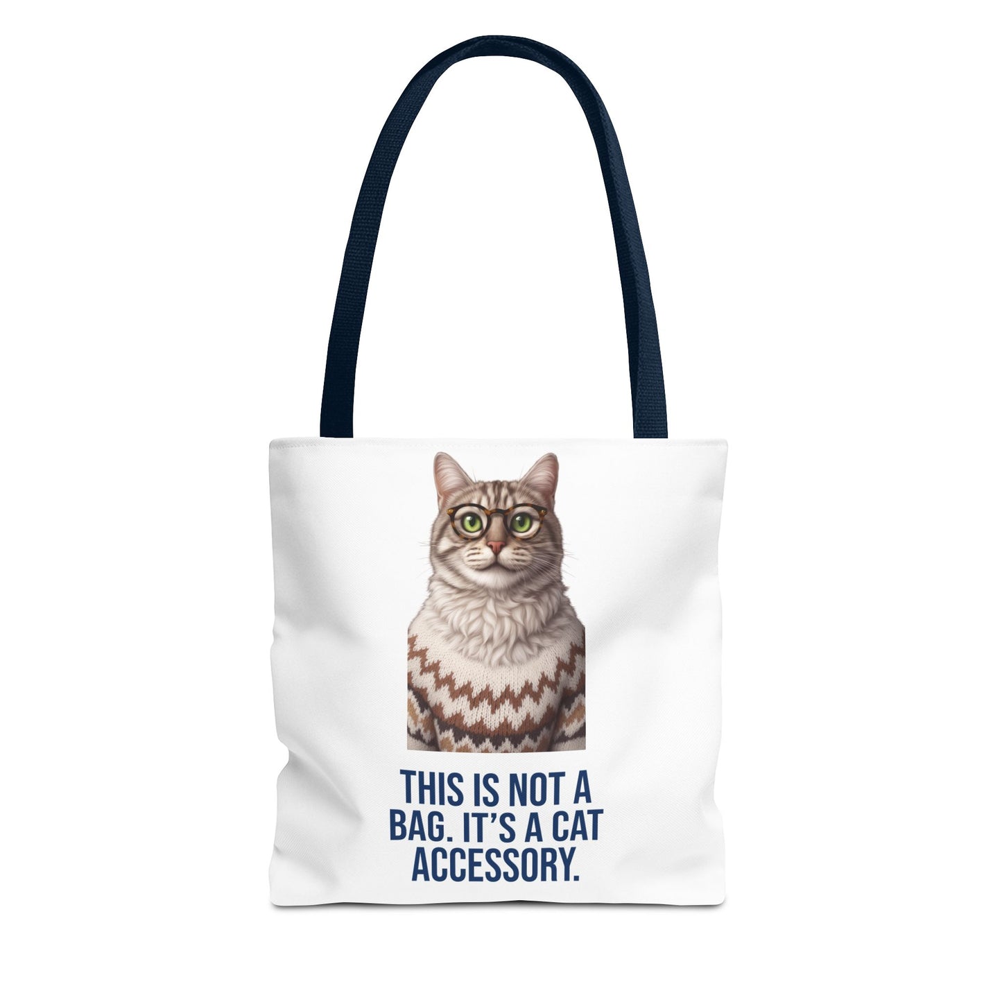 Tabby Cat with Glasses & Nordic Sweater Tote Bag — "This Is Not a Bag. It's a Cat Accessory"