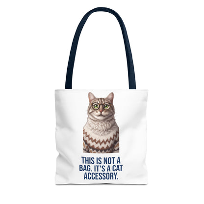 Tabby Cat with Glasses & Nordic Sweater Tote Bag — "This Is Not a Bag. It's a Cat Accessory"