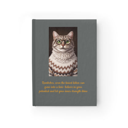 Tabby Cat Glasses Inspirational Ruled Journal — Cute Motivational Notebook