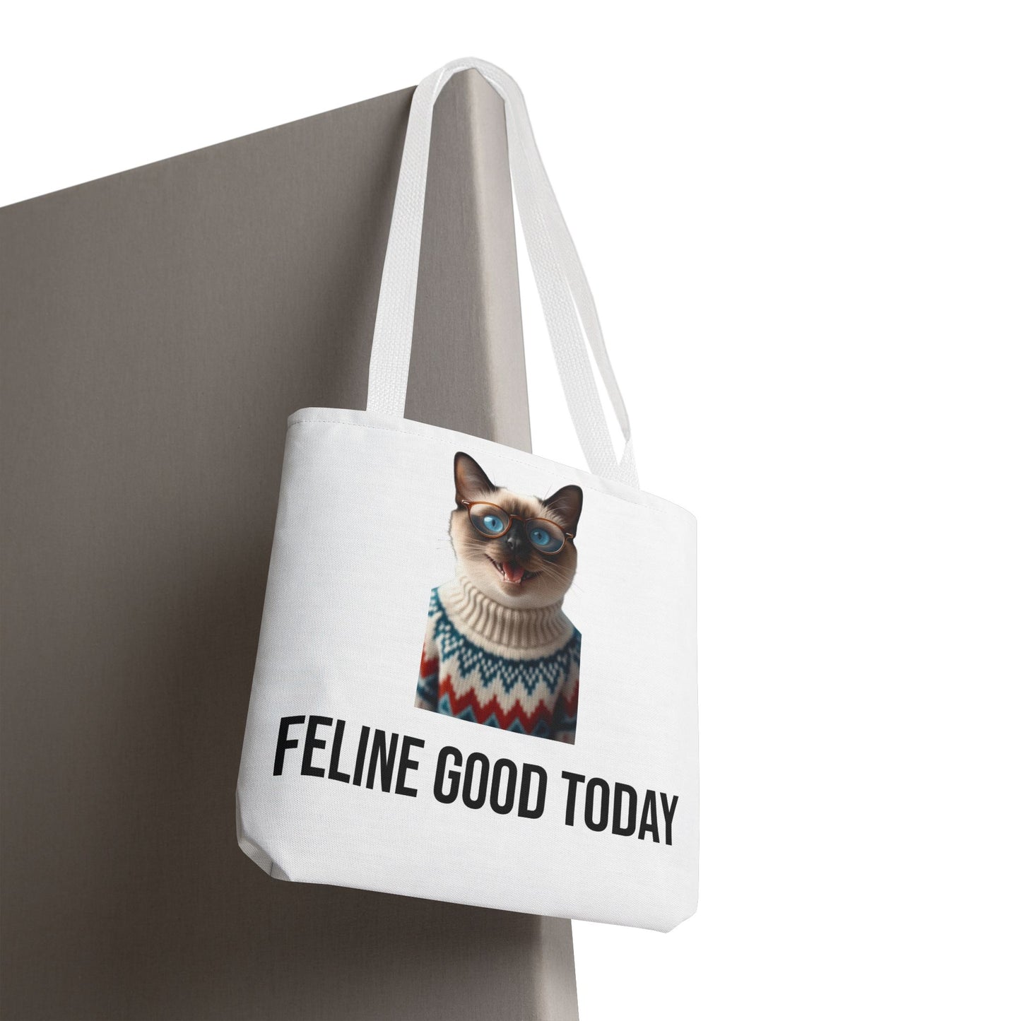 Siamese Cat Tote Bag — “Feline Good Today” Reusable Shopper