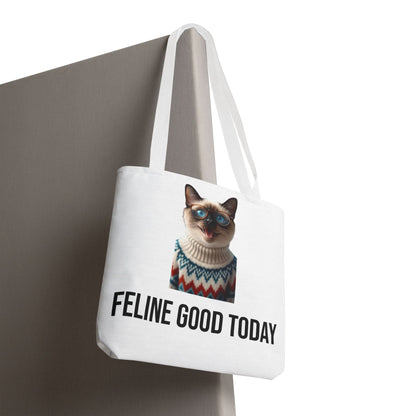 Siamese Cat Tote Bag — “Feline Good Today” Reusable Shopper