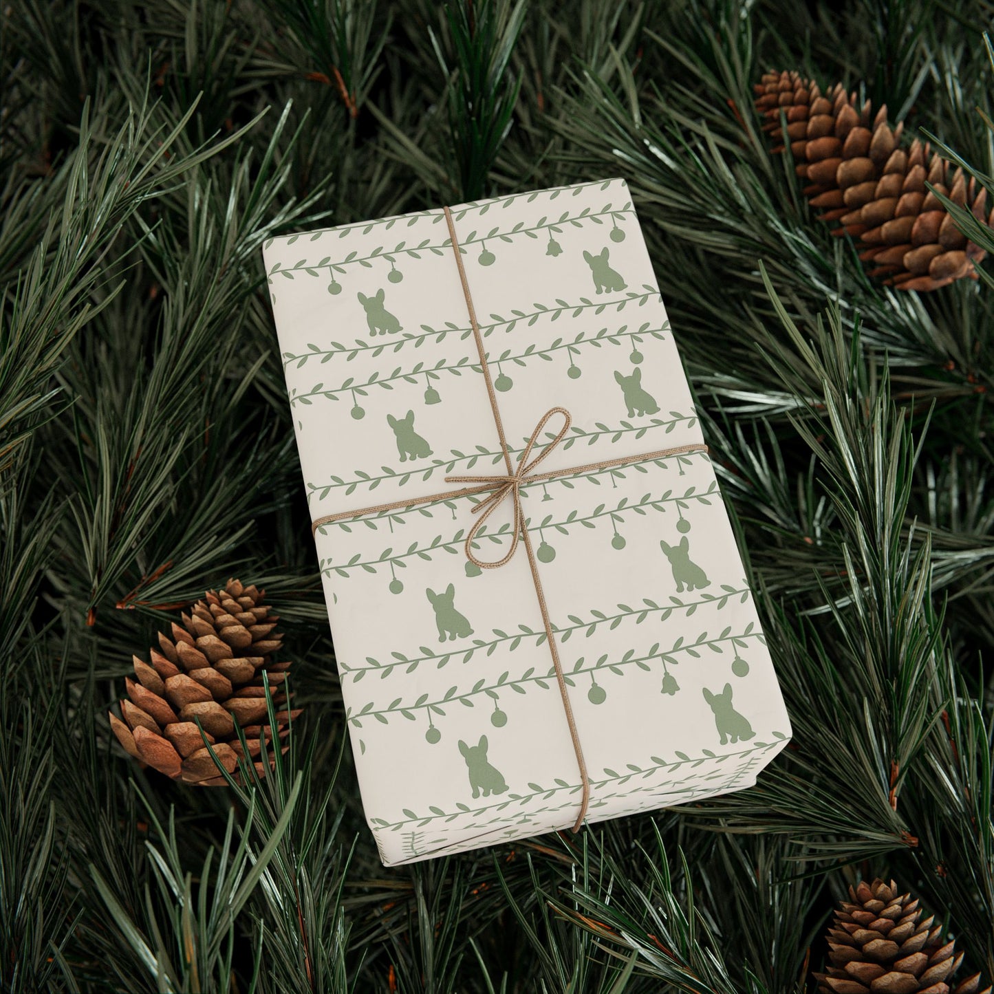 French Bulldog Silhouette Greenery Wrapping Paper