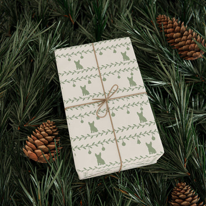 French Bulldog Silhouette Greenery Wrapping Paper