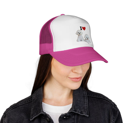 Adorable Dog Lover Trucker Cap, I Love Bichon Frise Hat, Pet Parent Gift, Cute Animal Gear, Summer Style, Casual Accessories