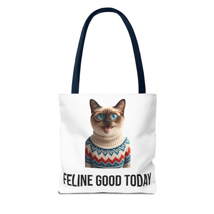 Siamese Cat Tote Bag — “Feline Good Today” Reusable Shopper
