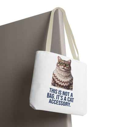 Tabby Cat with Glasses & Nordic Sweater Tote Bag — "This Is Not a Bag. It's a Cat Accessory"