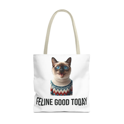 Siamese Cat Tote Bag — “Feline Good Today” Reusable Shopper