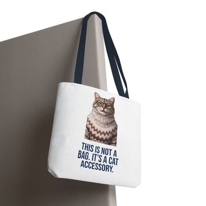 Tabby Cat with Glasses & Nordic Sweater Tote Bag — "This Is Not a Bag. It's a Cat Accessory"