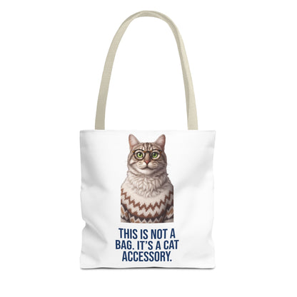 Tabby Cat with Glasses & Nordic Sweater Tote Bag — "This Is Not a Bag. It's a Cat Accessory"