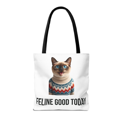 Siamese Cat Tote Bag — “Feline Good Today” Reusable Shopper