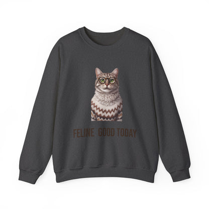 Feline Good Today Cat Crewneck Sweatshirt — Cozy Nordic Cat Pullover