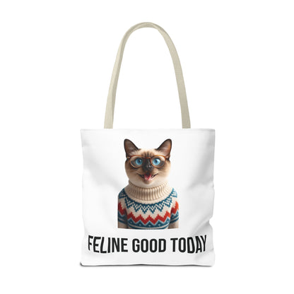 Siamese Cat Tote Bag — “Feline Good Today” Reusable Shopper