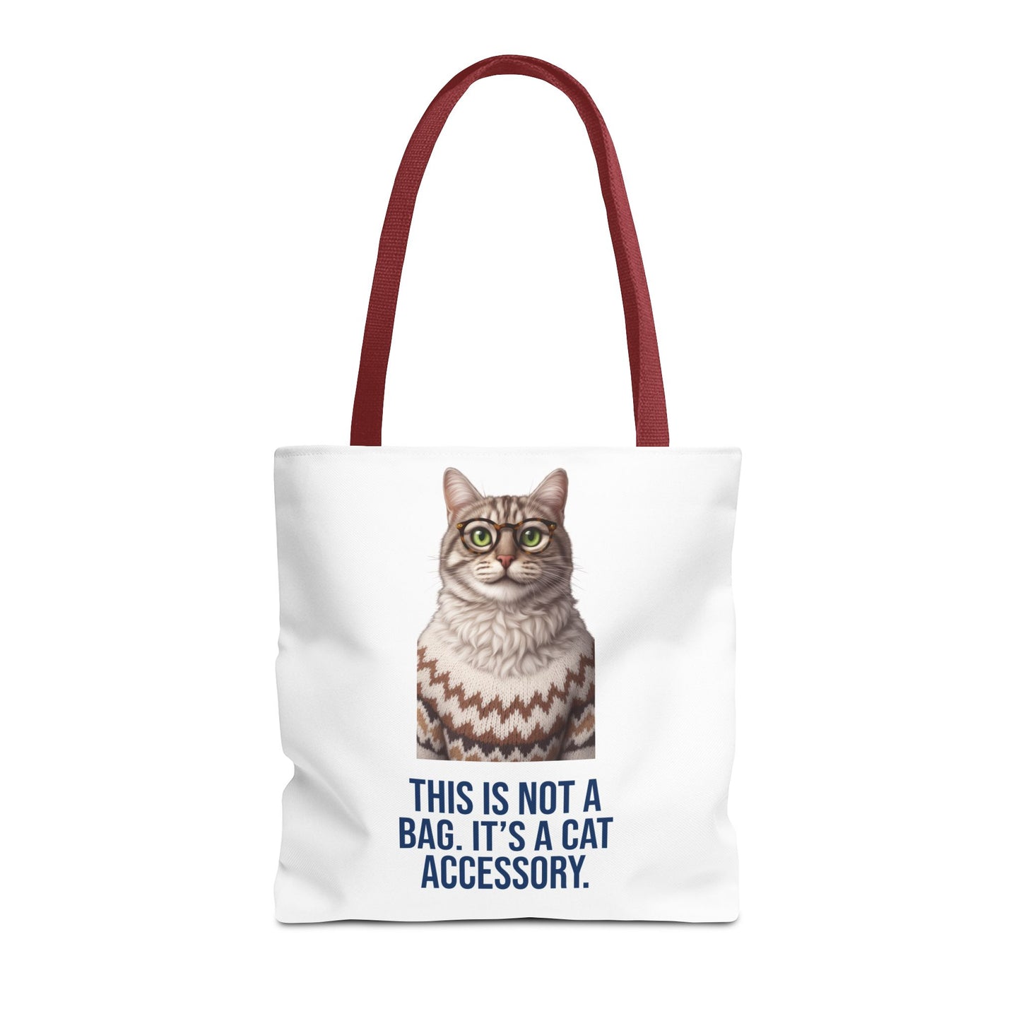 Tabby Cat with Glasses & Nordic Sweater Tote Bag — "This Is Not a Bag. It's a Cat Accessory"