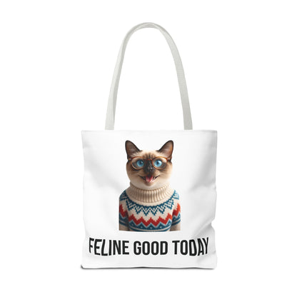 Siamese Cat Tote Bag — “Feline Good Today” Reusable Shopper