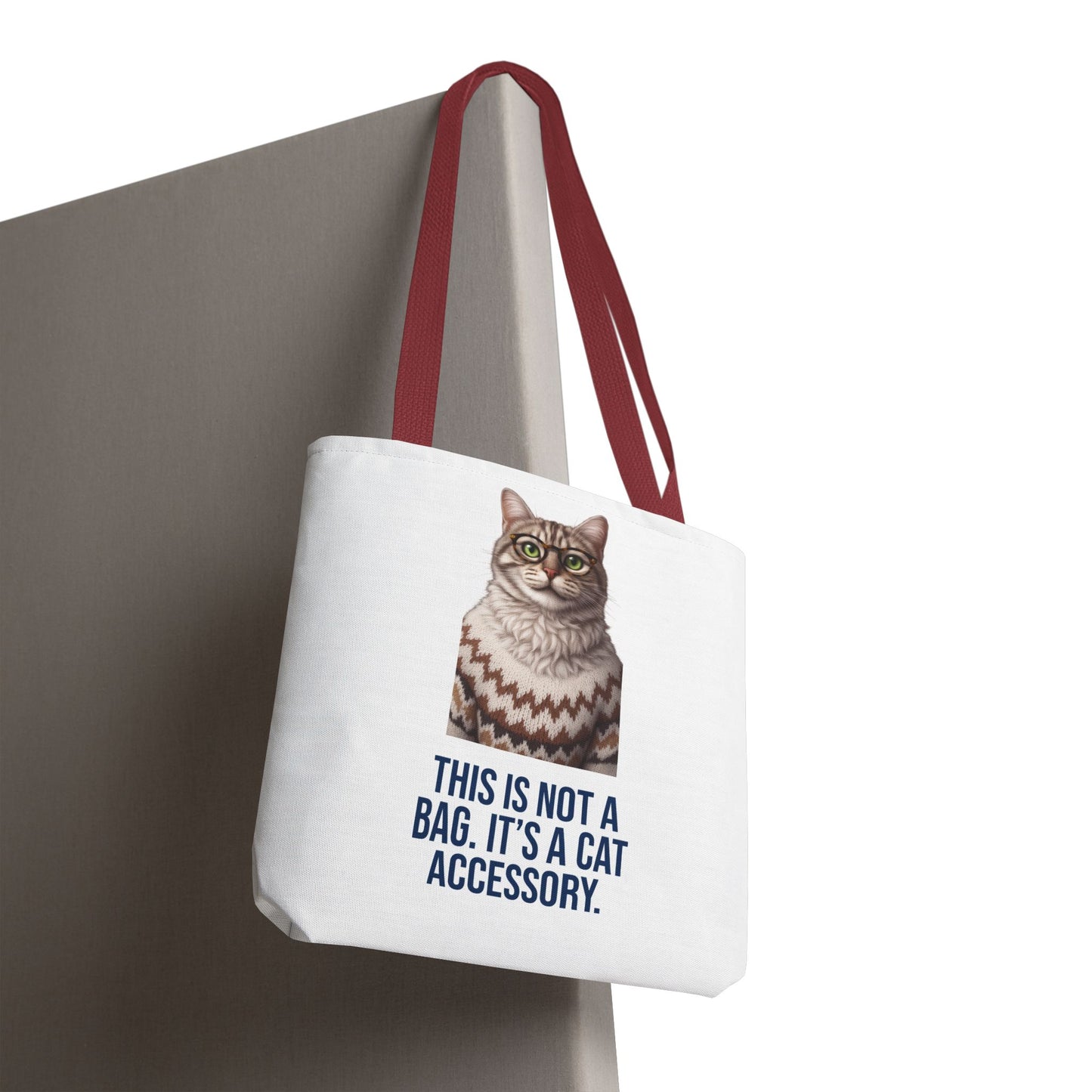 Tabby Cat with Glasses & Nordic Sweater Tote Bag — "This Is Not a Bag. It's a Cat Accessory"