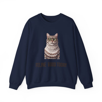 Feline Good Today Cat Crewneck Sweatshirt — Cozy Nordic Cat Pullover