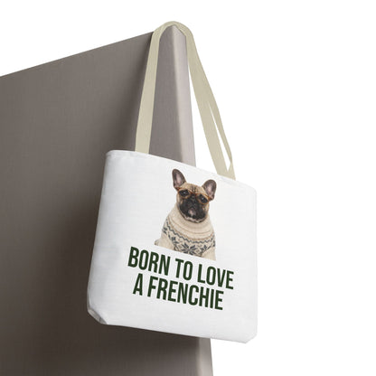 Born to Love a Frenchie Tote Bag — French Bulldog Nordic Sweater Design