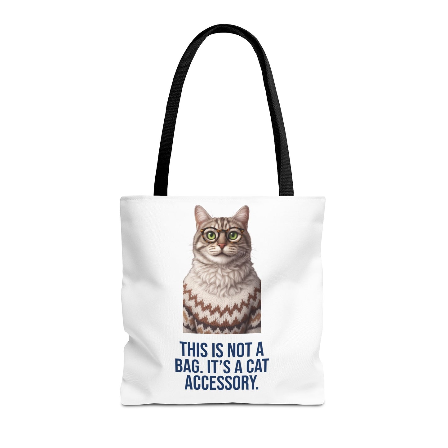 Tabby Cat with Glasses & Nordic Sweater Tote Bag — "This Is Not a Bag. It's a Cat Accessory"