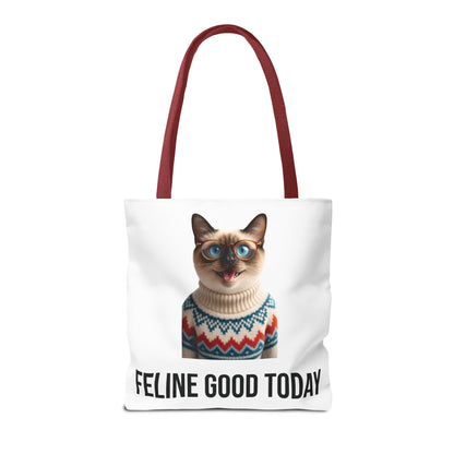 Siamese Cat Tote Bag — “Feline Good Today” Reusable Shopper