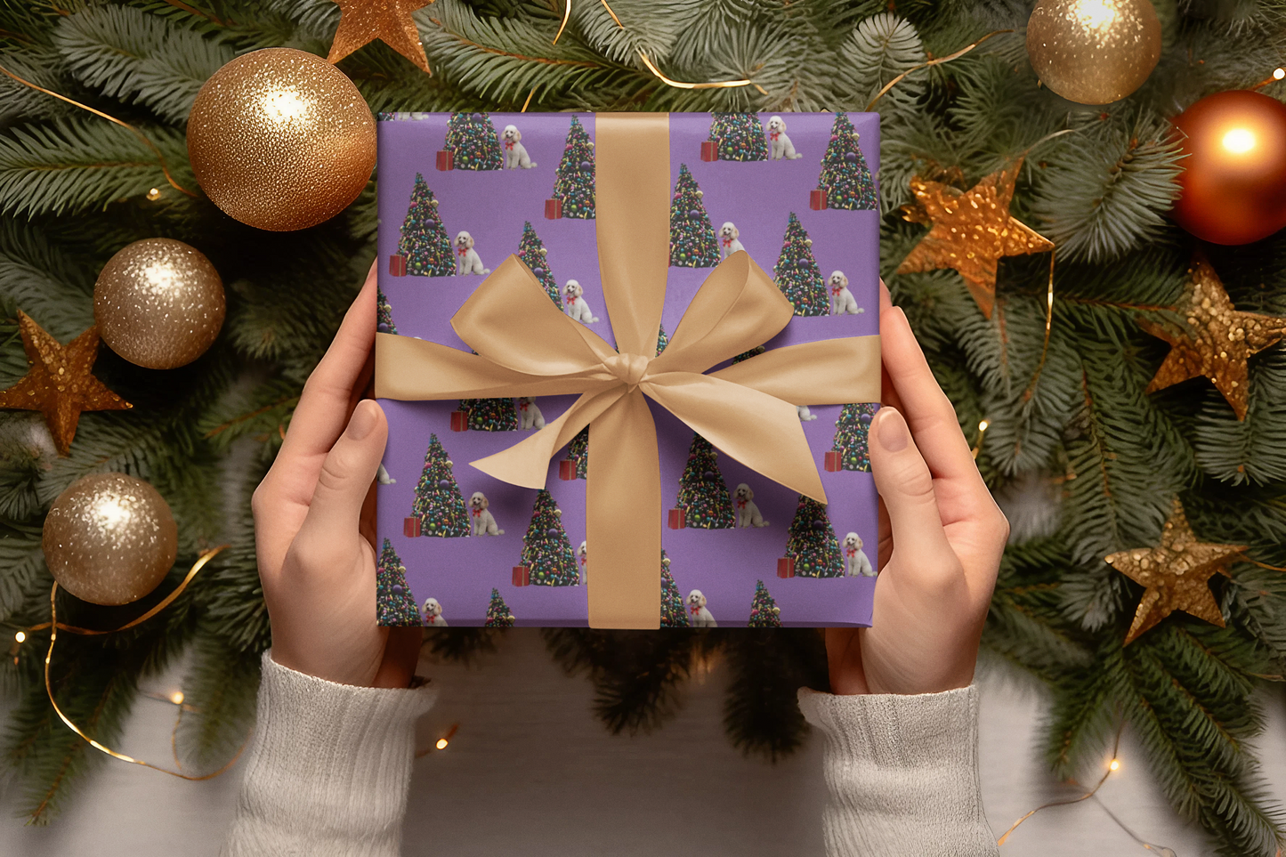 White Poodle Holiday Gift wrap