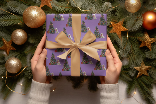 White Poodle Holiday Gift wrap