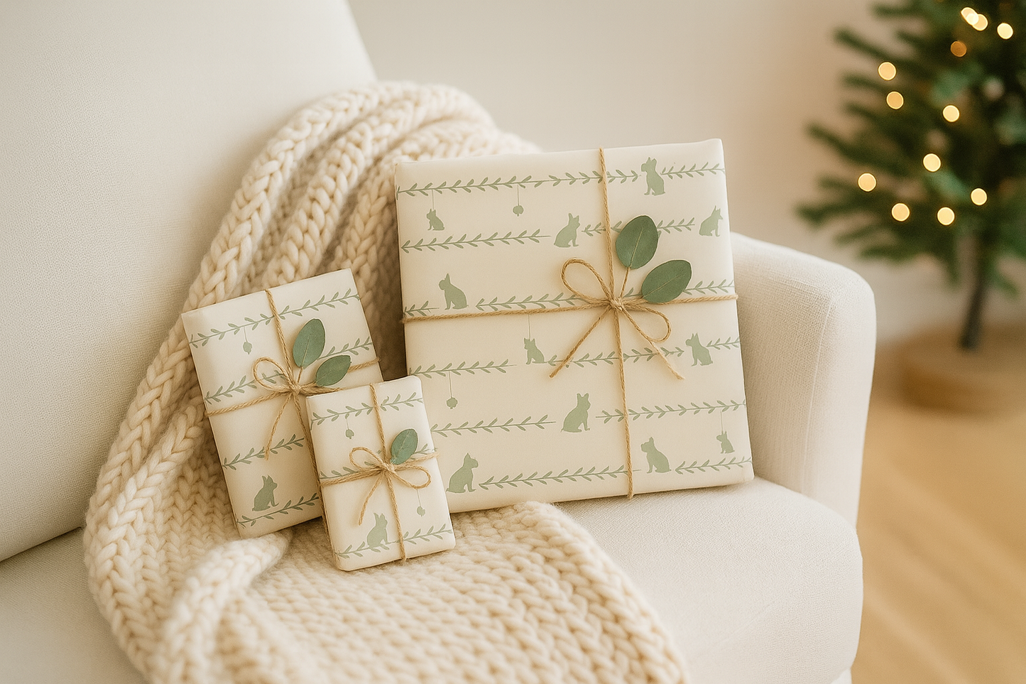 French Bulldog Silhouette Greenery Wrapping Paper