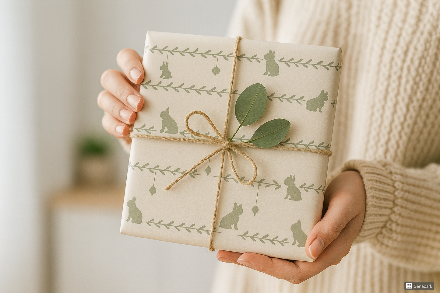 French Bulldog Silhouette Greenery Wrapping Paper