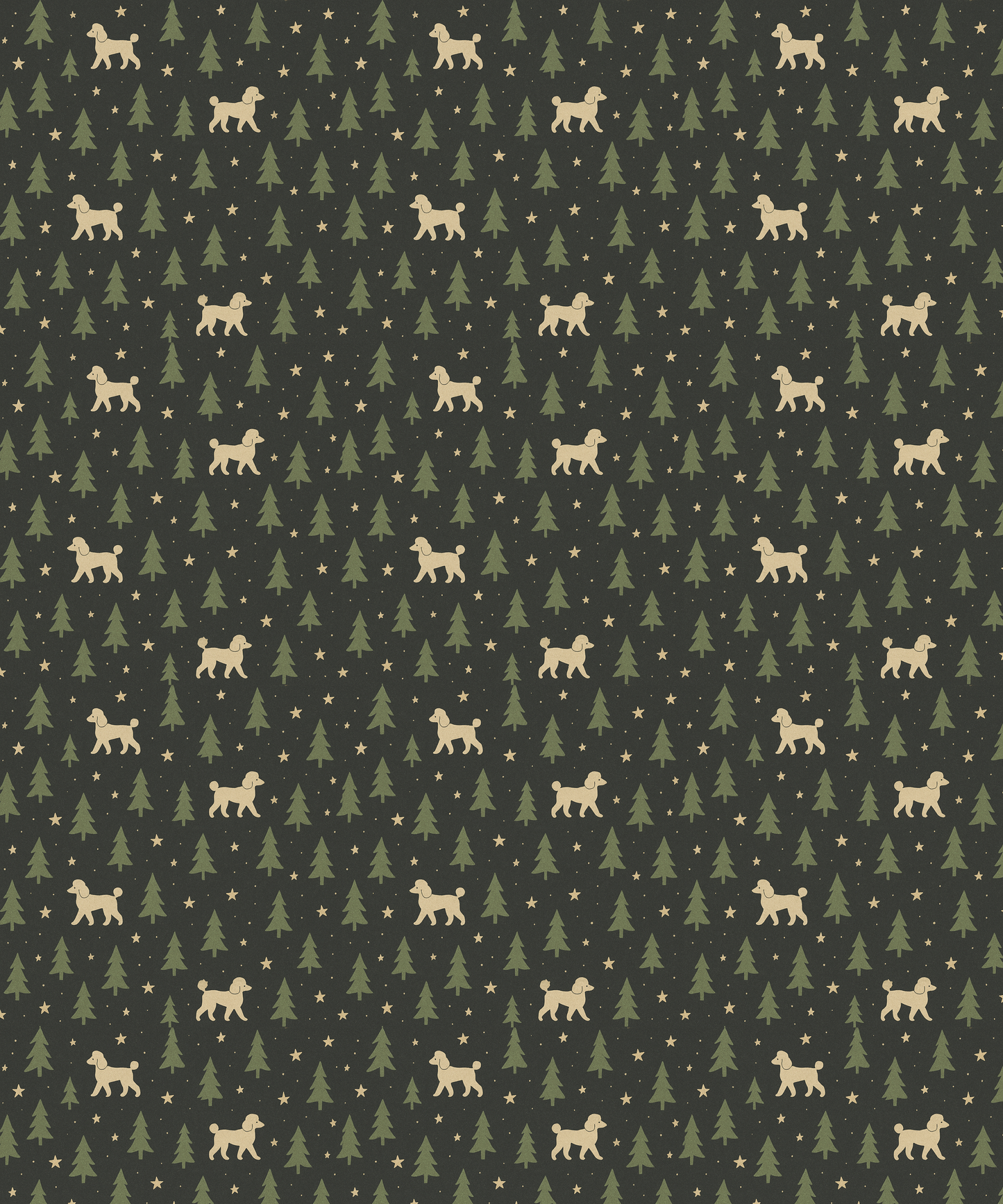 Dark Green Woodland Poodle & Stars Gift Wrap — Holiday Wrapping Paper