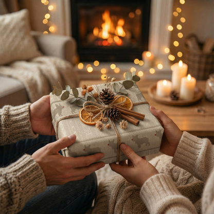 Rustic French Bulldog Kraft Wrapping Paper — Neutral Holiday Gift Wrap (Scandinavian Knit Pattern)