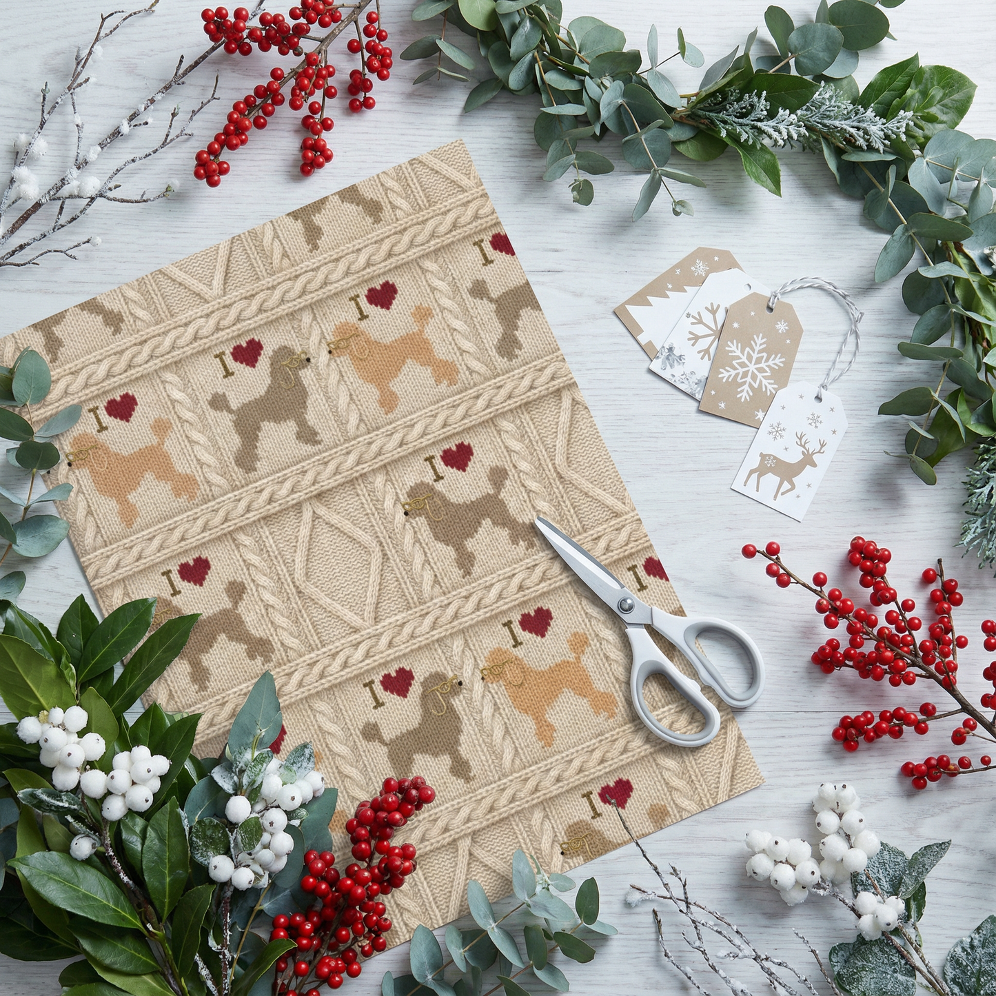 Cozy Knit-Style Puppy Wrapping Paper — "I Love Style" Dog Pattern Gift Wrap