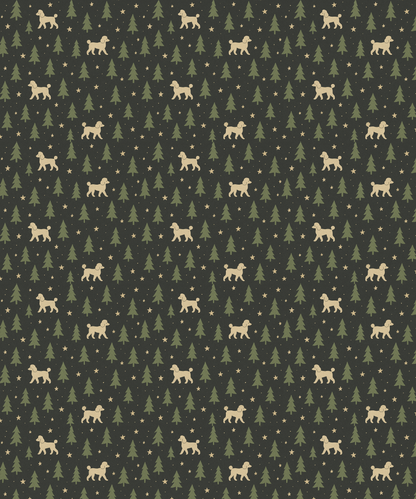 Dark Green Woodland Poodle & Stars Gift Wrap — Holiday Wrapping Paper