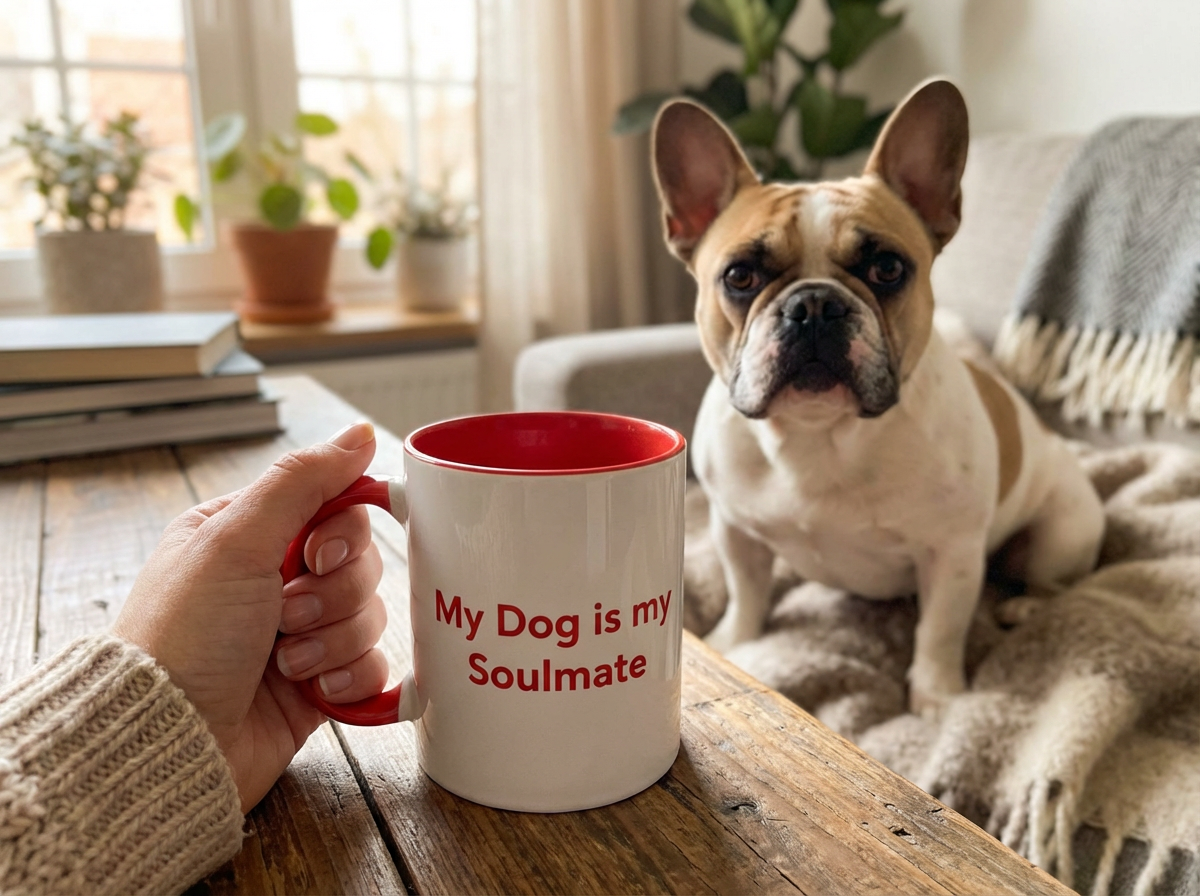 My Dog Is My Soulmate Accent Coffee Mug — French Bulldog with Glasses (11/15oz)