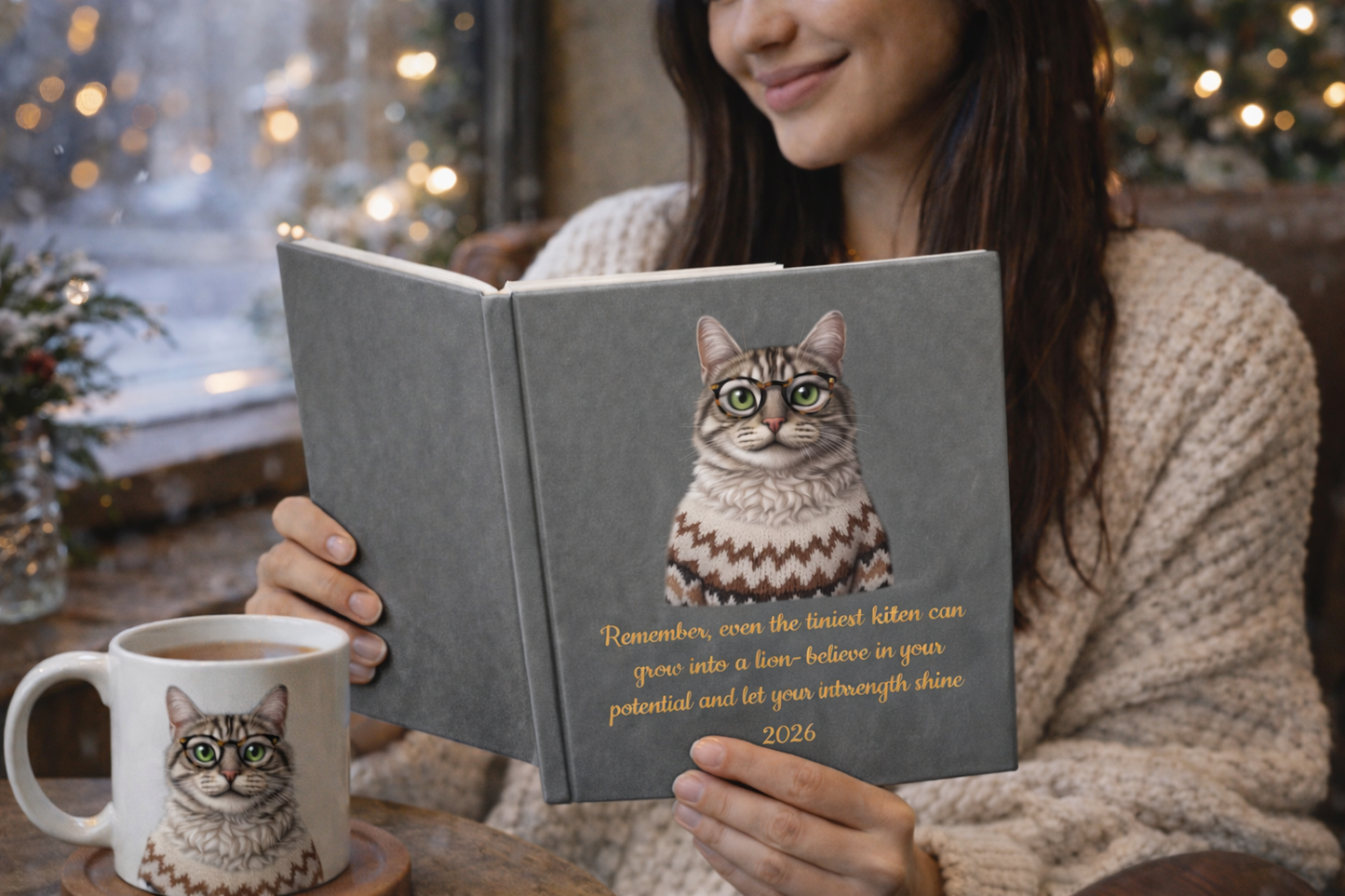 Tabby Cat Glasses Inspirational Ruled Journal — Cute Motivational Notebook