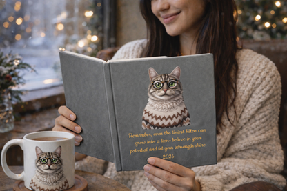 Tabby Cat Glasses Inspirational Ruled Journal — Cute Motivational Notebook