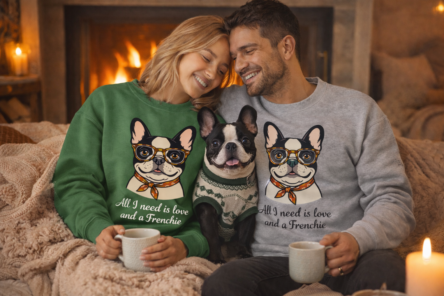 All I Need Is Love and a Frenchie Sweatshirt — French Bulldog with Glasses