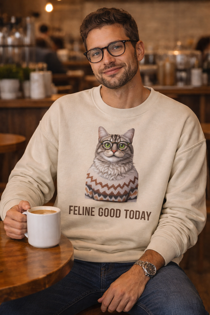 Feline Good Today Cat Crewneck Sweatshirt — Cozy Nordic Cat Pullover