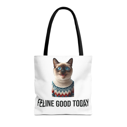 Siamese Cat Tote Bag — “Feline Good Today” Reusable Shopper