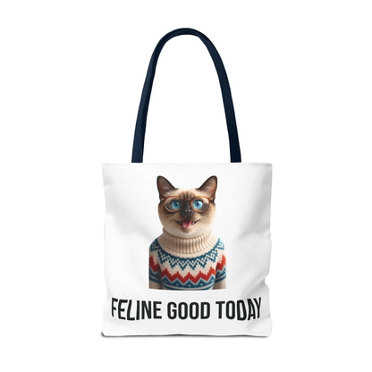 Siamese Cat Tote Bag — “Feline Good Today” Reusable Shopper