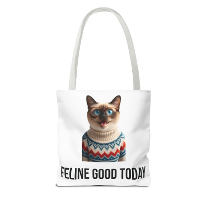 Siamese Cat Tote Bag — “Feline Good Today” Reusable Shopper