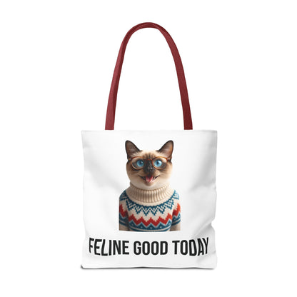 Siamese Cat Tote Bag — “Feline Good Today” Reusable Shopper