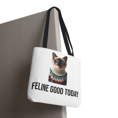Siamese Cat Tote Bag — “Feline Good Today” Reusable Shopper