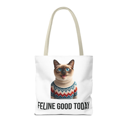 Siamese Cat Tote Bag — “Feline Good Today” Reusable Shopper
