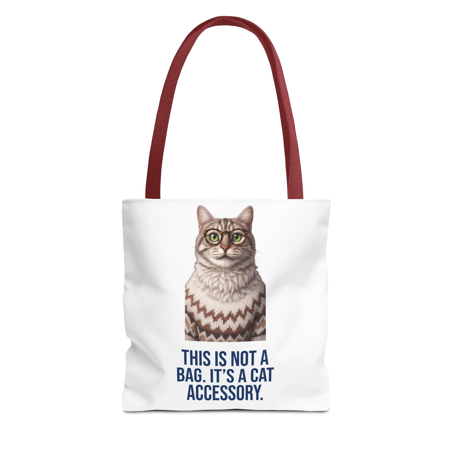 Tabby Cat with Glasses & Nordic Sweater Tote Bag — "This Is Not a Bag. It's a Cat Accessory"