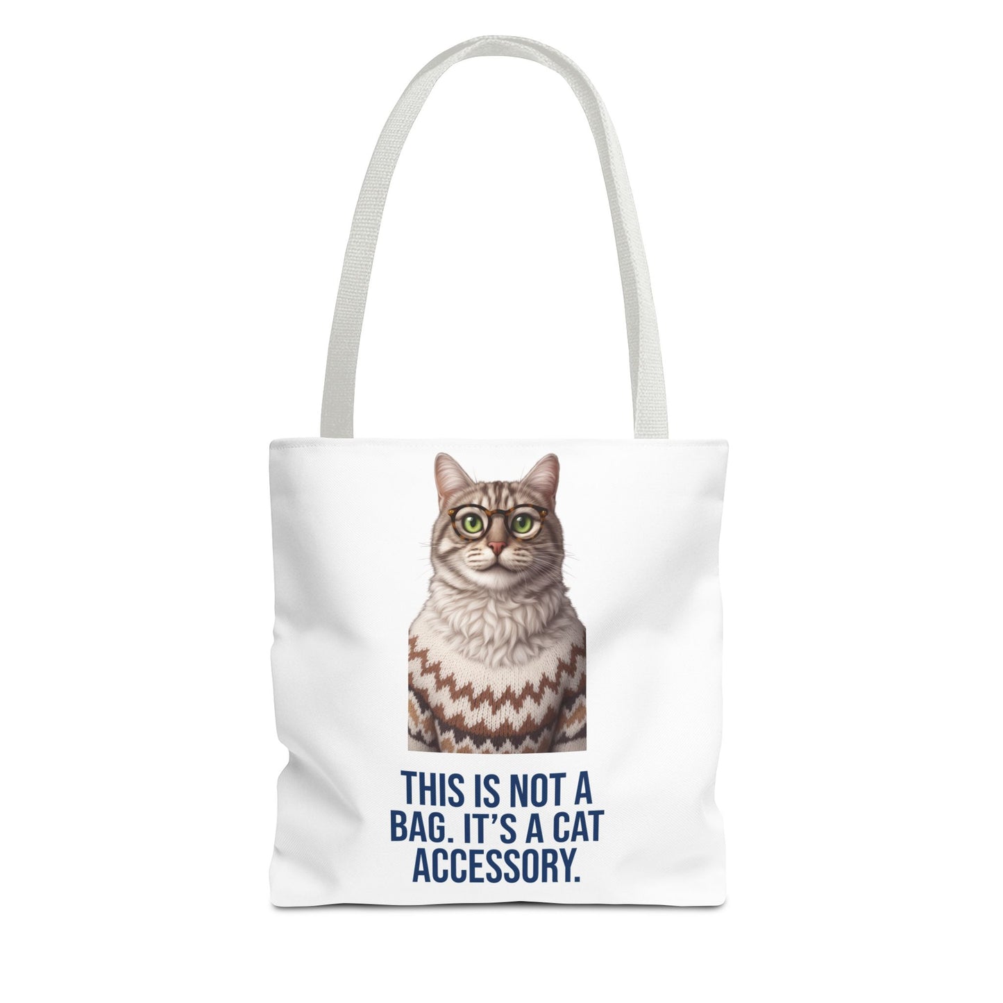 Tabby Cat with Glasses & Nordic Sweater Tote Bag — "This Is Not a Bag. It's a Cat Accessory"