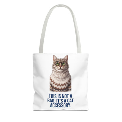 Tabby Cat with Glasses & Nordic Sweater Tote Bag — "This Is Not a Bag. It's a Cat Accessory"