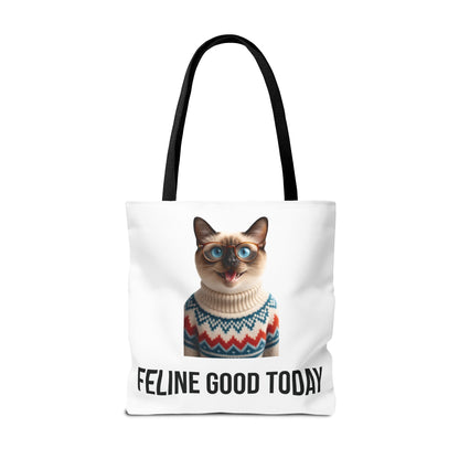 Siamese Cat Tote Bag — “Feline Good Today” Reusable Shopper